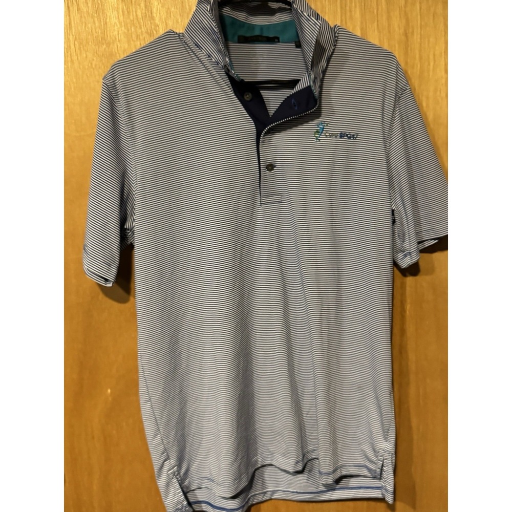 Greyson Golf Polo Navy Blue Stripe Short Sleeve Shirt Mens Performance